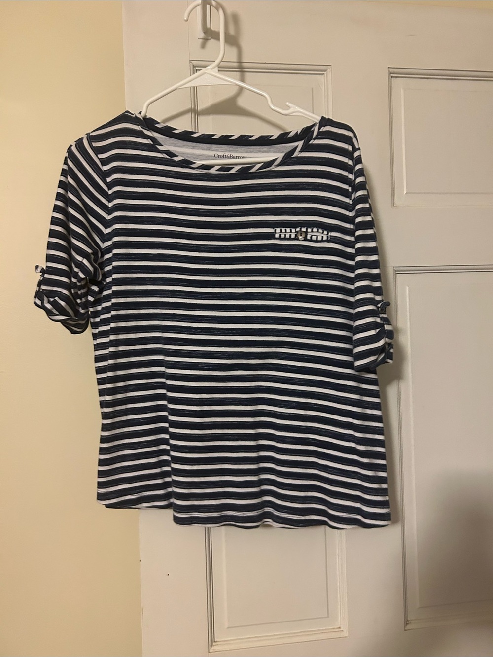 croft & barrow Navy and White Striped Short Sleeve Tee